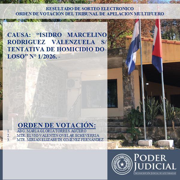 Sorteo de Expediente para Miembro Propinante. 
Sorteo de fecha 26/03/2026

TRIBUNAL DE APELACIÓN MULTIFUERO DE ALTO PARAGUAY