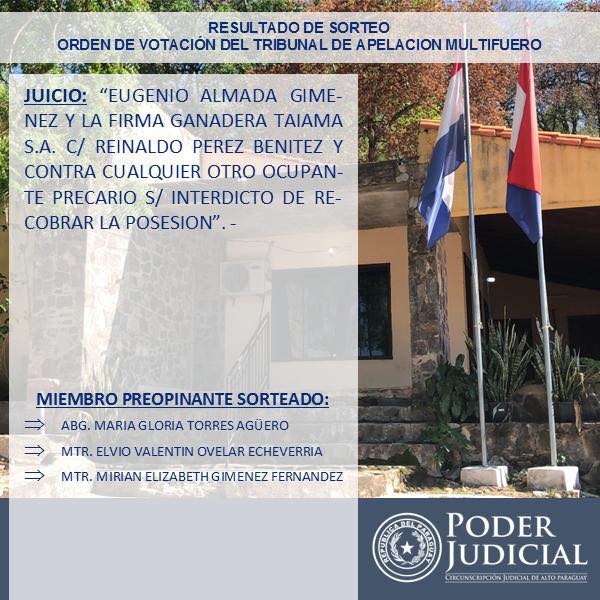 Sorteo de Expediente para Miembro Propinante. 

TRIBUNAL DE APELACIÓN MULTIFUERO DE ALTO PARAGUAY